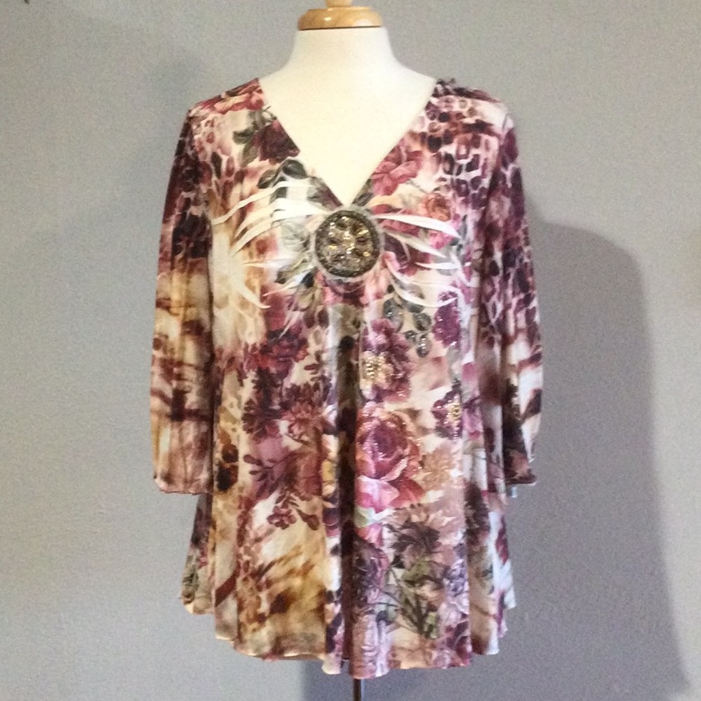 Roz & Ali Multicolor Top Size 2X